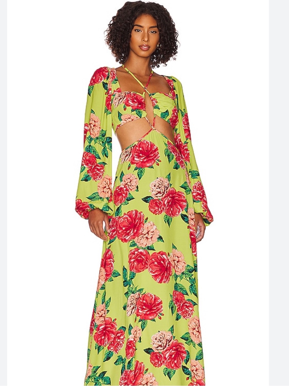 AFRM Bekah Lime Floral Cutout Maxi Dress